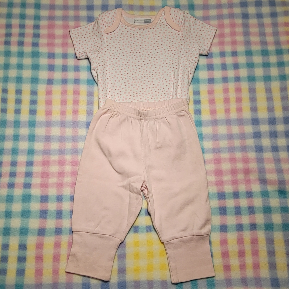 MULTIPLE BRANDs 💐 Dusty Pink Trim Floral Bodysuit Onesie 'n Dusty Pink Pants 3M